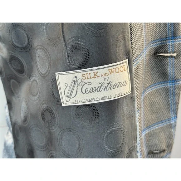 Canaletto Italy Silk Wool Plaid Blazer Mens 54? EUC Lined 2-Button Double-Vented